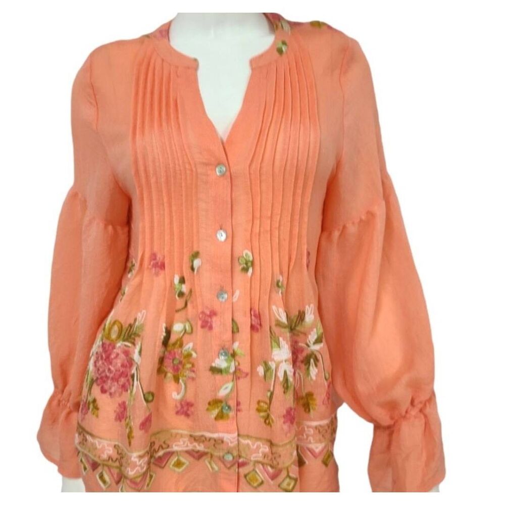 Hope Springs Peach Floral Embroidered Blouse Women’s Size Small